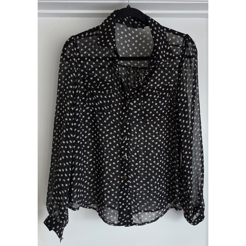 Iris Los Angeles Blouse M Polka Dot Black White Long Sleeve Top Shirt Sheer
